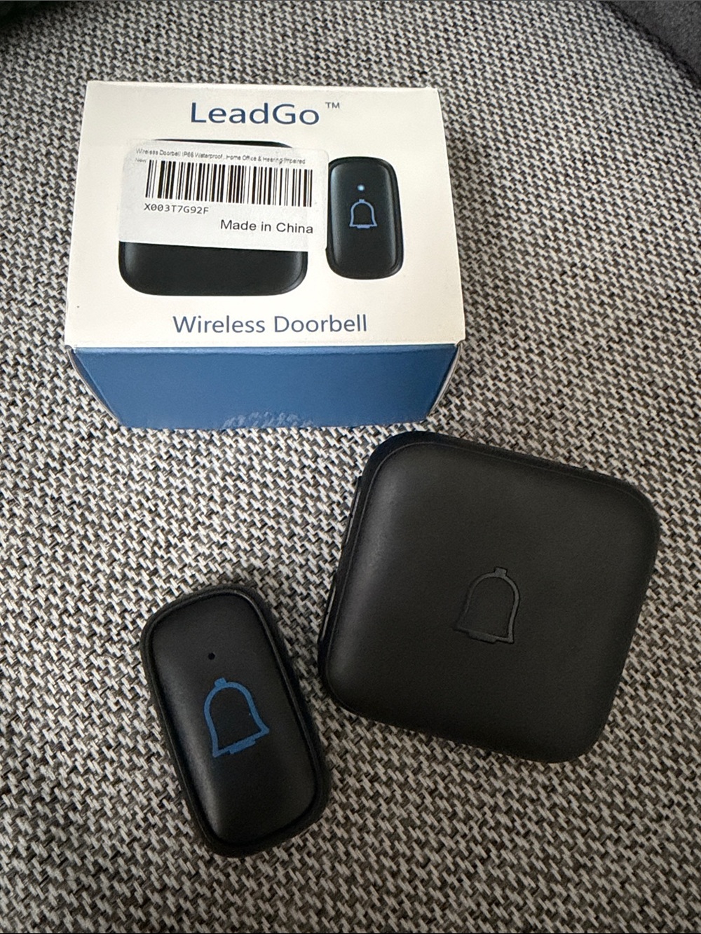 LeadGo Wireless Doorbell Receiver and Button - Black with Blue Accent